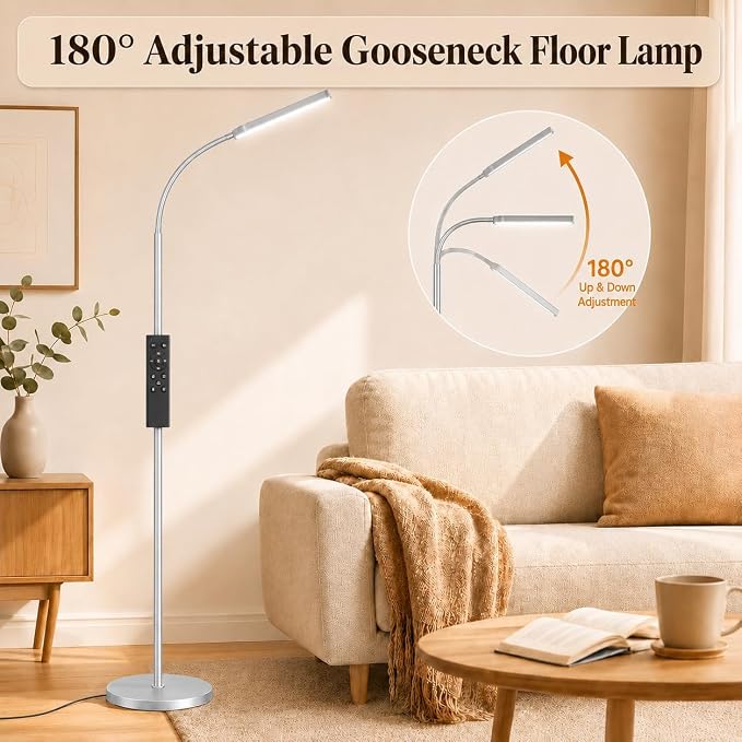 Wio-Mio 15w/1000lm Bright LED Floor Lamp with Stepless Adjustable 3000K-6000K Colors and Dimmer, Remote and Touch Control Reading Lamp, Adjustable Floor Lamp for Living Room