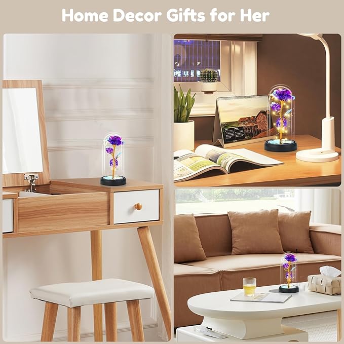 Otlonpe Mothers Day Flowers Gifts for Mom from Daughter Son, Preserved Forever Glass Light Up Rose Gifts for Grandma Wife Women Girlfriend Sister, Teacher Appreciation Graduation Gift for Her (Purple)