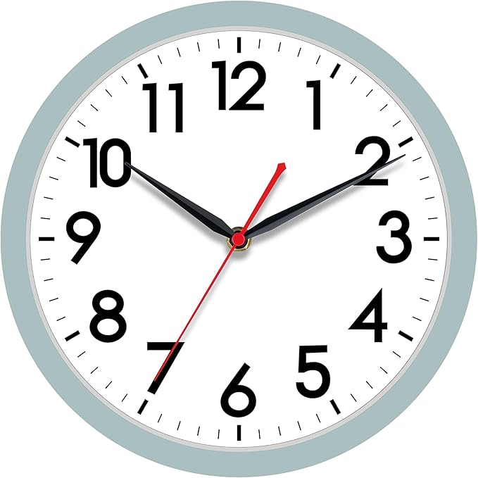 AKCISOT 12 Inch Wall Clock, Battery Operated Analog Clock, Silent Non-Ticking, Ideal for Bedroom, Bathroom, Kitchen, Office and School, Blue Gray