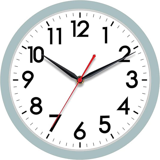 AKCISOT 10 Inch Wall Clock, Battery Operated Analog Clock, Silent Non-Ticking, Ideal for Bedroom, Bathroom, Kitchen, Office and School, Blue Gray