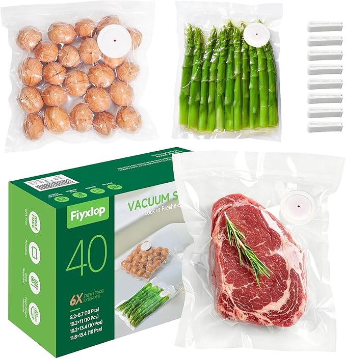 40 Pack Upgraded Reusable Vacuum Sealer Bags for Food, BPA-Free & Extra Thick – Compatible with Handheld Vacuum Sealers, Perfect for Meal Prep, Sous Vide Cooking, Freezer & Microwave