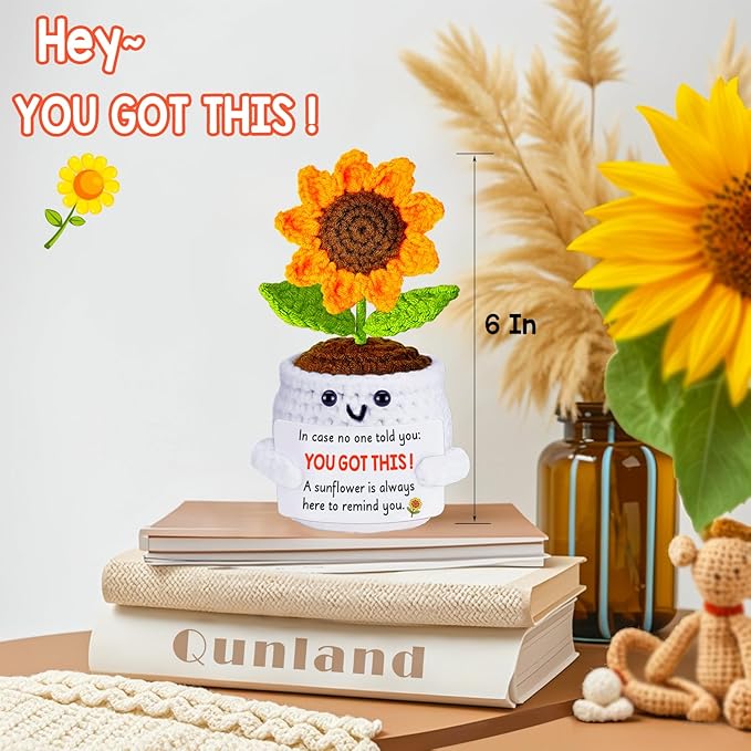 Qunland Get Well Gifts for Women Men, Inspirational Positive Sunflower Emotional Support Crochet - Mothers Day Birthday Galentines Graduation Cheer Up Gifts for Teens Students Coworker Best Friends