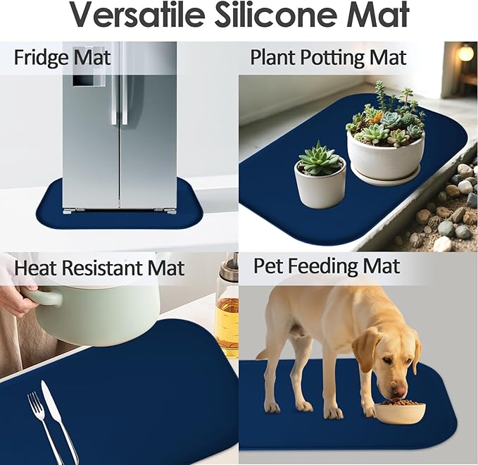 TOHONFOO Silicone Coffee Maker Mat with Lip, 24'' x 16'' Heavy Duty Coffee Maker Mat for Countertops, Coffee Tray Fit Under Coffee Machine Appliance Automatic Machines Espresso Accessory, Navy Blue