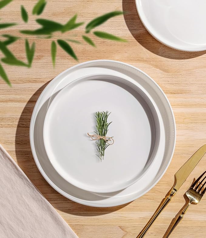 TheTerra Ceramic Dinnerware Sets for 8, 24 Pieces Porcelain Lightweight Plates and Bowls Sets, Scratch Resistant Dish Set, Oven & Microwave & Dishwasher Safe, Crisp White
