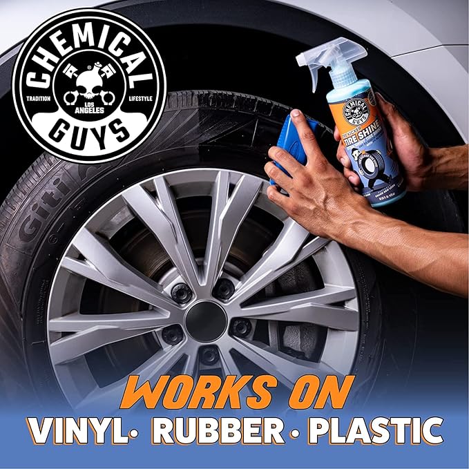 Chemical Guys Tire Kicker Sprayable Extra Glossy Tire Shine with Applicator (Works on Rubber, Vinyl & Plastic) Safe for Cars, Trucks, Motorcycles, RVs & More, 16 fl oz