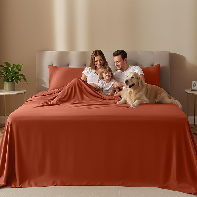 Utopia Bedding King Size Sheet Set – 4 Piece Bed Sheets, Soft and Breathable Microfiber, Includes 1 Fitted Sheet, 1 Flat Sheet and 2 Pillowcases – Oeko Tex (Orange)