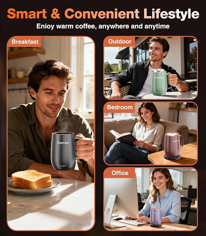 Kepwam Smart Heated Coffee Mug T2-Plus, 20oz Rechargeable Self Heating Coffee Mug with 8-Hour Battery & Temp Control, Perfect Coffee Warmer Gift for Men Women