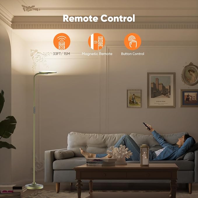 SIBRILLE 36W LED Floor Lamp, Super Bright Standing Lamp, Modern Stepless Dimmable Torchiere Tall Lamp with Remote Control, 350°Rotating Head Reading Floor Lamp for Living Room, Bedroom, Office