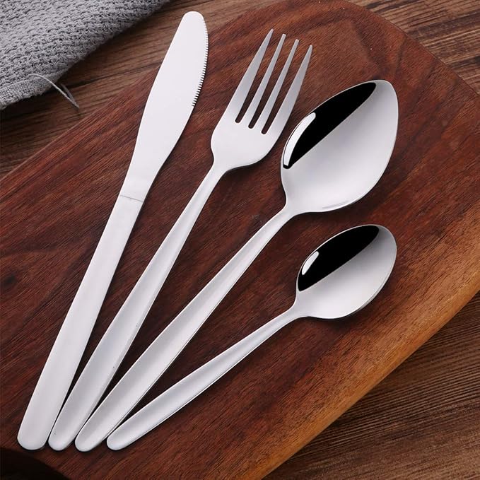 24-Piece Silverware Flatware Set for 6, BuyGo Stainless Steel Camping Dinnerware Sets, Hand Polish, Dishwasher Safe
