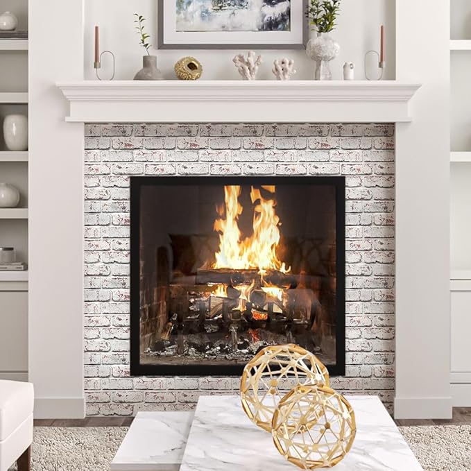 3D Whitewash Brick Wall Panel Peel and Stick,10 Pcs of 12"X12" Small Size Thin PVC Fake Brick Self Adhesive Brick Backsplash Faux Brick Paneling for Interior Wall Decor