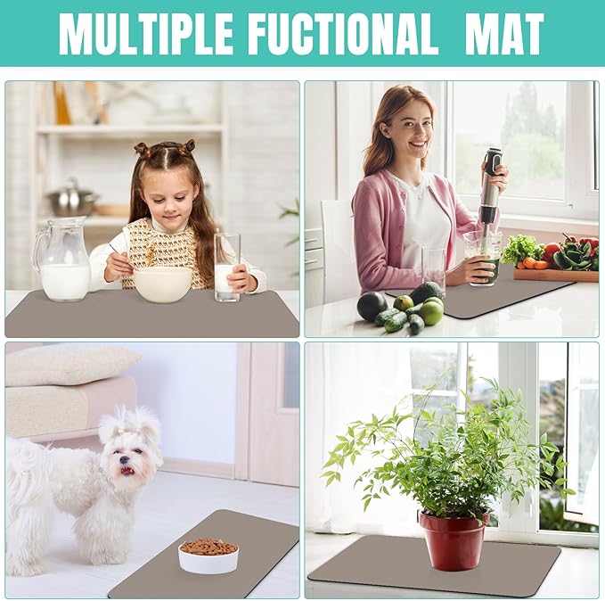 WISELIFE Coffee Mat Super Absorbent Dish Drying Mat Bar Accessories Match with Coffee Machine Large Drying Mats for Kitchen Counter 12" W x 19" L, Khaki