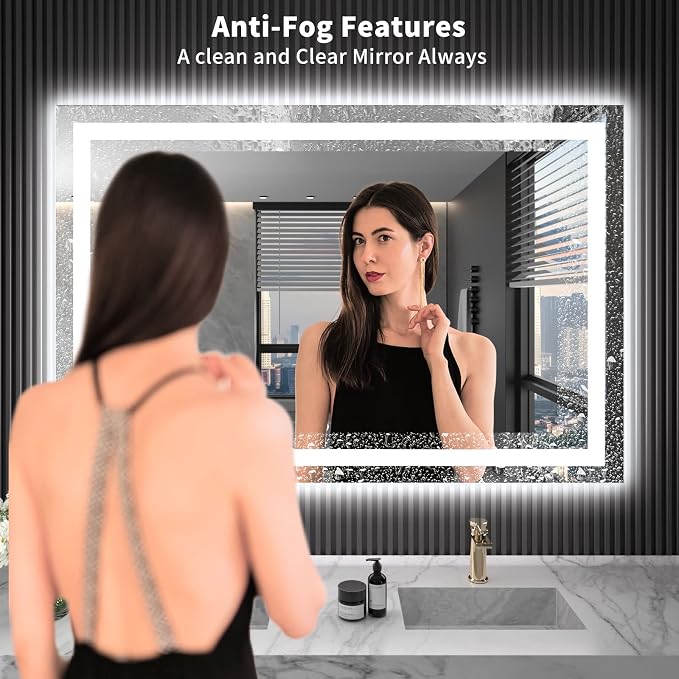 LOAAO 48"X32" LED Bathroom Mirror with Lights, Anti-Fog, Dimmable, Backlit + Front Lit, Lighted Bathroom Vanity Mirror for Wall, Memory Function, Tempered Glass, ETL Listed