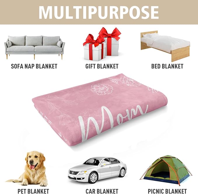 GiltGlimmer Gifts for Mom Mothers Day, Mom Birthday Gifts Blanket, Moms Gift for Women from Daughter Son, We Love You Present for Mother Mommy Christmas 60" x 50", Pink