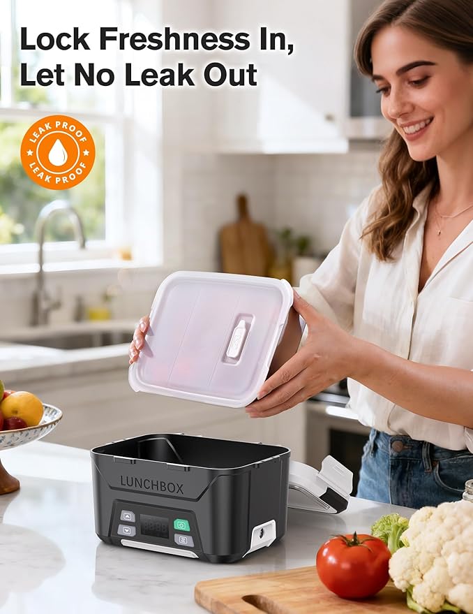 EAST OAK 5.5-Cup Cordless Electric Lunch Box for Adults, Heated Lunch Box for Men with Scheduled Heating, Portable Car Food Warmer with Utensils, One-Tier Bag, Removable Divider