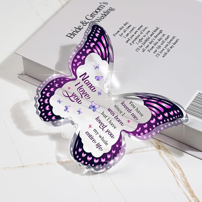 Mothers day Nana Gifts, Gifts for Nana, Nana Birthday Gift from Grandchild - Butterfly Acrylic Plaque for Christmas Valentines Mothers Day Thanksgiving