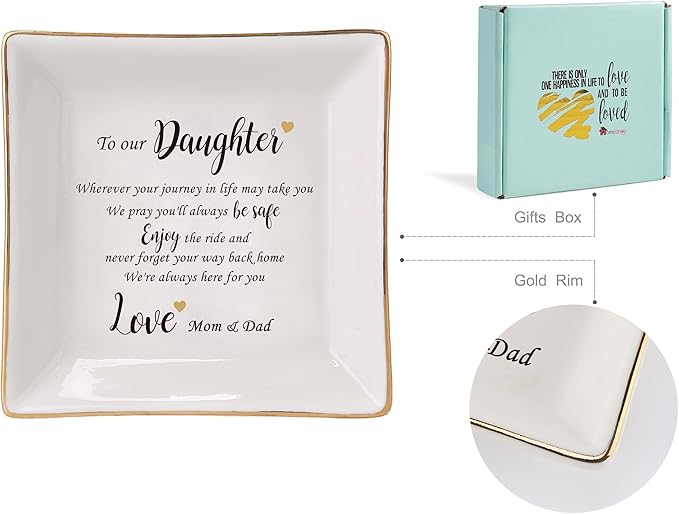 HOME SMILE Engagement Wedding Gifts for Daughter From Parents,Daughter Ringt Dish Jewelry Tray-Birthday,Valentine Christmas Gifts for Daughter From Mom and Dad