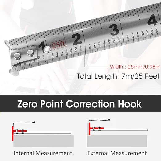 2 Pcs 25 Ft Tape Measure, Stainless Steel Double Sided Scale Retractable Measuring Tape, Anti Fall Wear Resistant Metric Ruler, Hollow Design, Self Lock