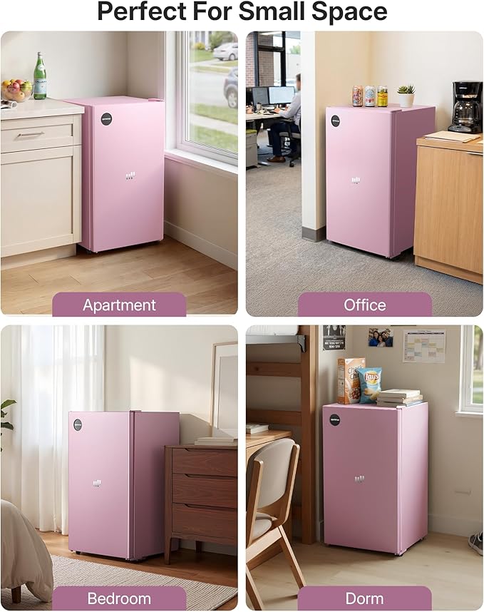Upstreman 3.2 Cu.Ft All-Refrigerator Mini Fridge, Single Door Small Refrigerator, Dorm Fridge with 7 Adjustable Thermostat, Compact Refrigerator for Office, Bedroom or Dorm,Pink-CR32