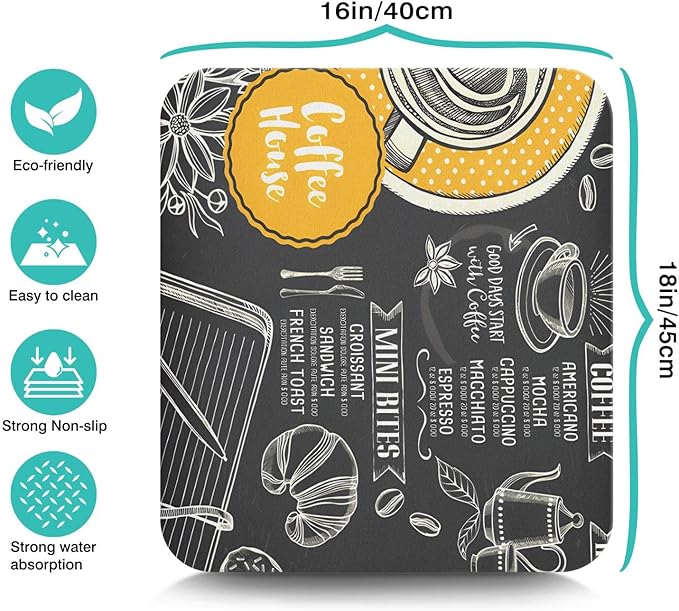 Coffee Bar Mat Accessories for Countertop Absorbent Hide Stain Rubber Backed Dish Drying Mats for Kitchen Counter Draining Pad Decor Gift(18x16in)