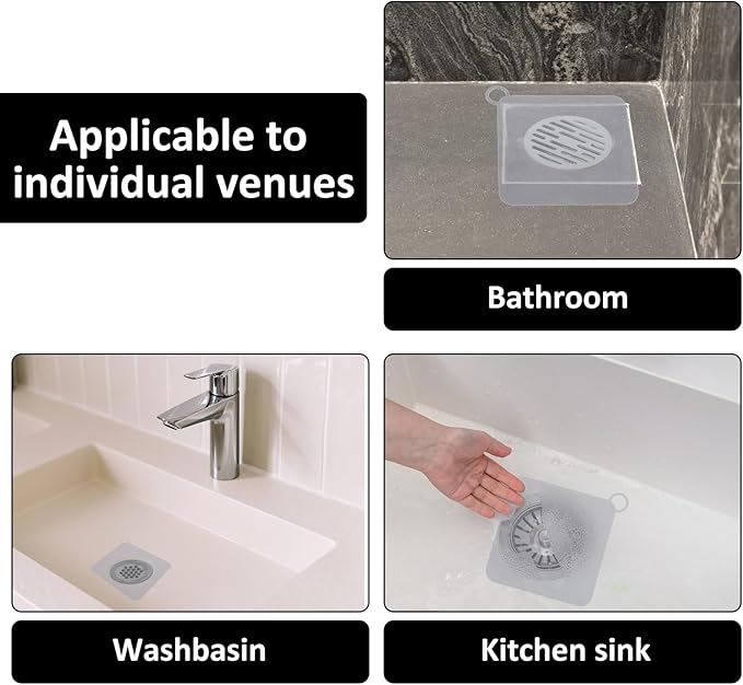 2 Pcs Silicone Tub Stopper Drain Cover Sewer, Anti-Odor Deodorizing Mat and Plugs, Shower Drain Cover, 4.72 x 4.72 Inch Universal Tub Stopper for Shower, Kitchen, Bathroom, Laundry (Gray)