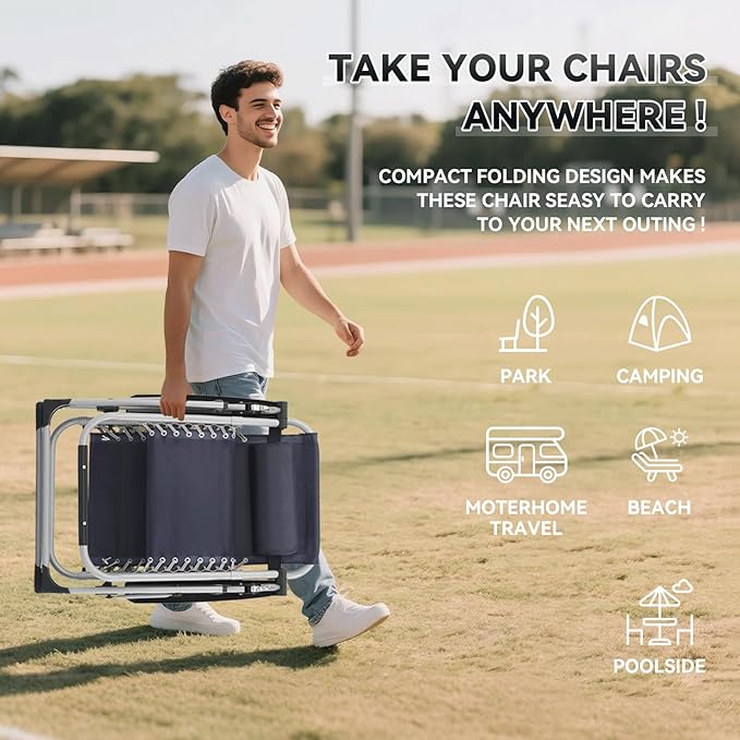 Zero Gravity Chair, Portable Outdoor Chair, Reclining Patio Lounge Chair with Adjustable Pillow and Cup Holder Trays for Outdoor, Patio, Beach, Camping, Garden, Poolside, Blue