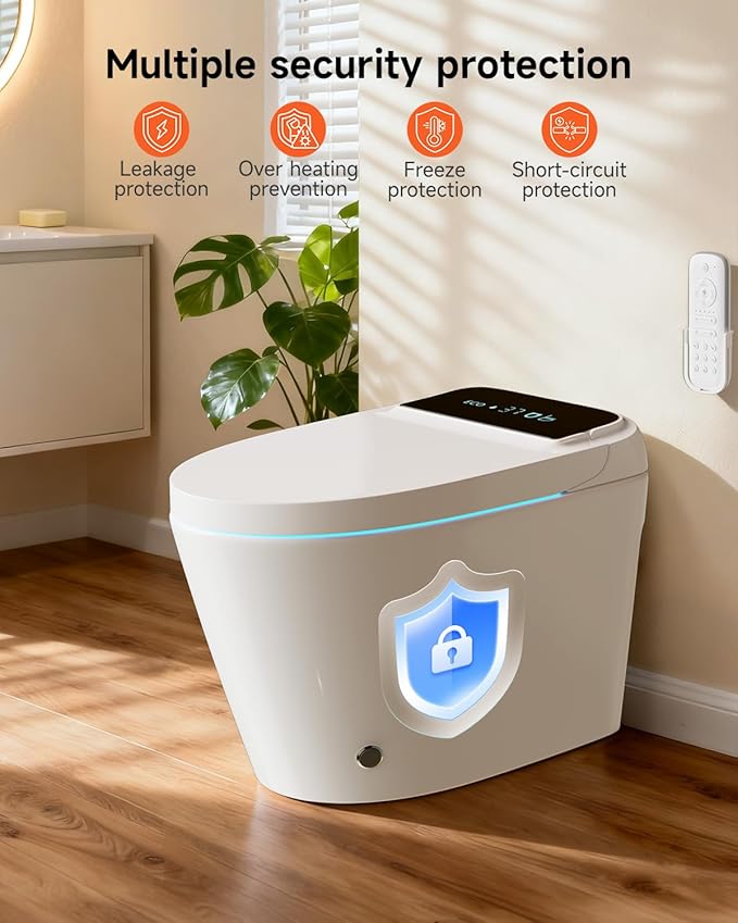 Smart Toilet with Bidet Built In, One Piece Smart Toilet with Auto Open/Close Lid, Powerful Flush, Heated Seat, Warm Water Wash & Dryer, LED Display, Night Light, 1.28 GPF