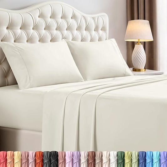 Utopia Bedding California King Size Sheet Set – 4 Piece Bed Sheets, Soft and Breathable Microfiber, Includes 1 Fitted Sheet, 1 Flat Sheet and 2 Pillowcases – Oeko Tex (Ivory)