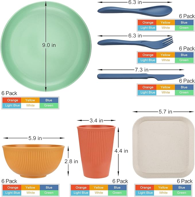 42-Piece Plates and Bowls Sets Wheat Straw Dinnerware Sets Service for 6, Unbreakable Dishwasher Microwave Safe Dishes Set Cups Sets Dinner Plates and Bowls Set for Kitchen