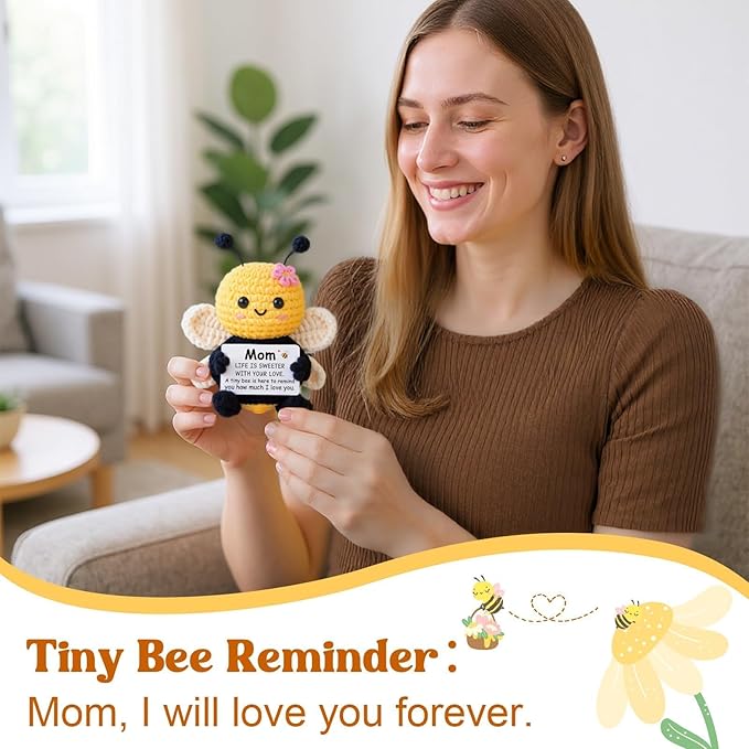 Gifts for Mom Mothers Day, Mom Gifts from Daughter Son - Cute Handmade Crochet Bee - Birthday Valentines Christmas Bonus Step Mother in Law, I Love You Mama Present, Emotional Support Decor