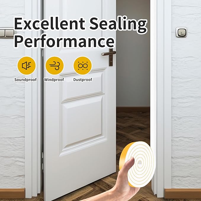 Weather Stripping,Weather Stripping Door Seal Stripping,High Density CR Foam,Door Seal Strip for Door Frame,Window Frame,Sliding Door (White,3/4 in x 1/2 in x 13Ft)