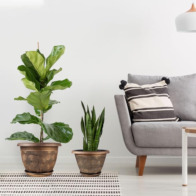 Fodetyff 14 Inch Large Planter Pot for Plants Indoor Outdoor, 4 Pack Plastic Flower Pots with Drainage Hole & Tray, Modern Decorative Garden Pot with Saucer, Plant Container for House