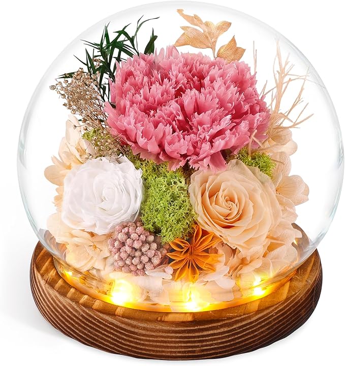 FIACO Gifts for Mom Women Preserved Flowers in Glass Dome Forever Flowers for Delivery Prime Eternal Roses Mothers Day Birthday for Grandma Sister Daughter Wife Her Girlfriend, Pink