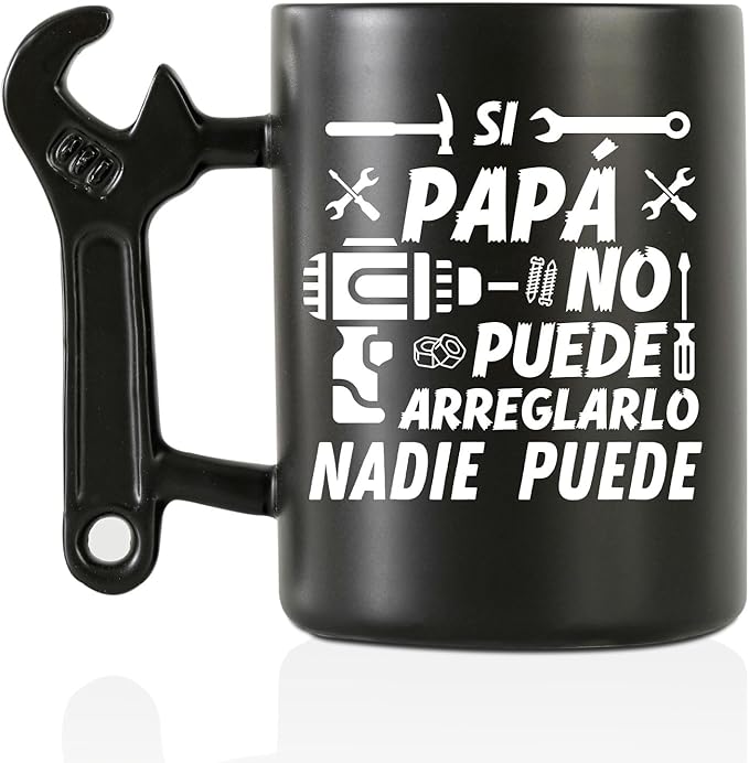 Onebttl Dad Gifts Coffee Mug with Wrench Spanner Handle, Gifts for Dad from Daughter and Son, 13.5oz Funny Ceramic Mug for Father on Birthday, Father's Day, Christmas - Spanish Dad, Regalos para papá