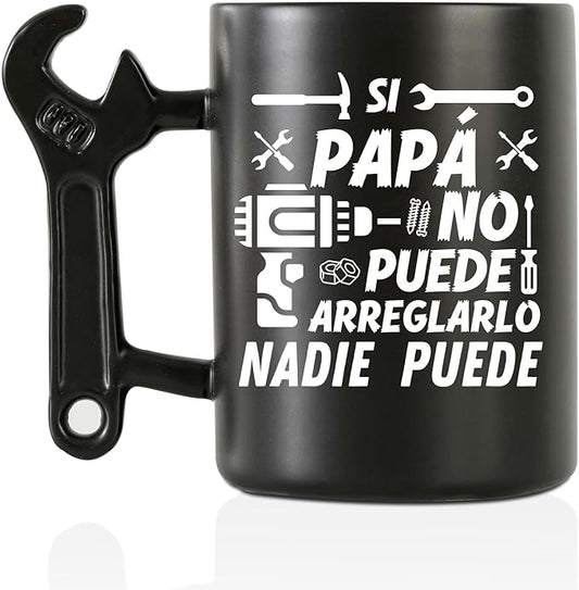 Onebttl Dad Gifts Coffee Mug with Wrench Spanner Handle, Gifts for Dad from Daughter and Son, 13.5oz Funny Ceramic Mug for Father on Birthday, Father's Day, Christmas - Spanish Dad, Regalos para papá