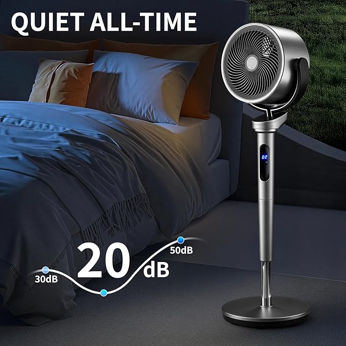 Winado Air Circulator Pedestal Fan, 32-Speed Standing Fan with Remote, 120° Oscillating Standing Fan for Whole Room, 39-46'' Adjustable Height, 12H Timer, DC Motor, Quiet Fan for Bedroom