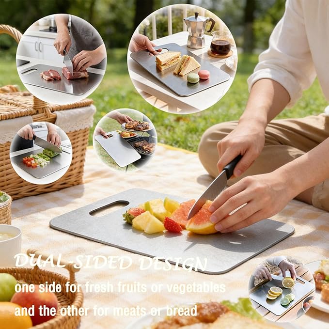 100% Pure Titanium Cutting Board, Titanium Cutting Boards for Kitchen Dishwasher Safe, Food-Grade Metal Meat Chopping Board Mat for Cooking Tasks and Outdoor Charcuterie Party (L, 13.38”×9.25”)