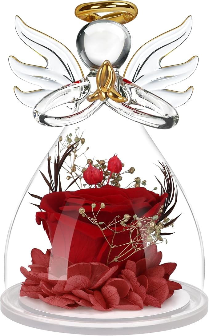 Mothers Day Mom Gifts for Mom,Fresh Flowers for Delivery,Birthday Gifts for Women Her,Preserved Flowers in Angel Figurines,Angel Gifts for Moms Mothers Day Grandma Wife Sister Valentines,Red