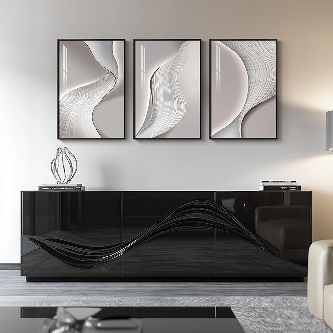 Framed Modern Abstract Wall Art, 3 Piece Minimalist Bright Style Prints Paintings Artwork for Walls, Silver Gray Contemporary Luxury Pictures for Living Room Bedroom Dining Room Wall Decor 16x24 In