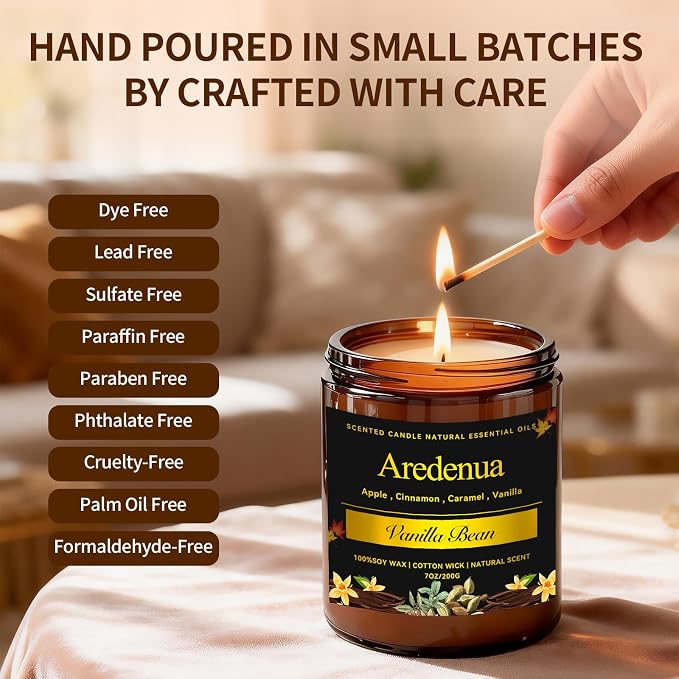Vanilla Bean Odor Eliminating Candles, 7 oz Soy Candles for Home Scented | Up to 50 Hours Burn Time, Air Freshening & Cozy Scent, Relaxing Home Candle, Removes Pet, Kitchen & Bathroom Odors