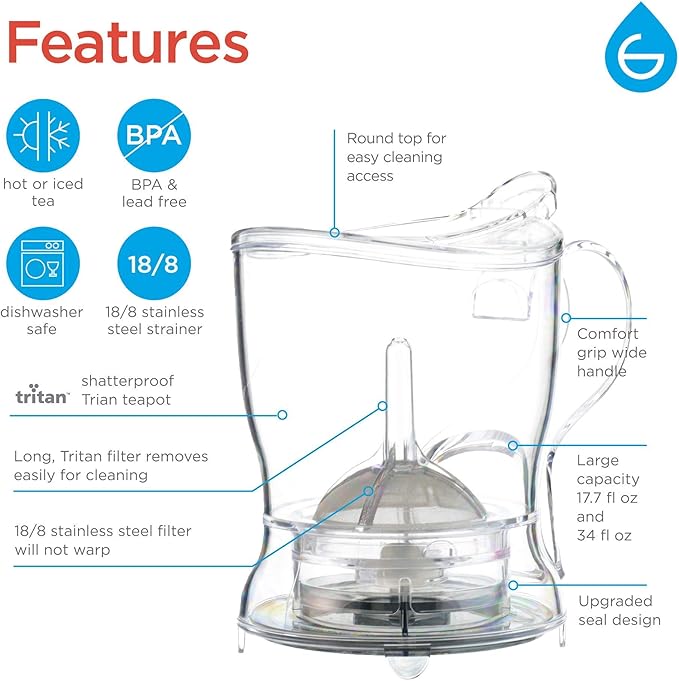 GROSCHE Aberdeen 34 oz tea pot and bottom dispensing tea steeper and Cyprus Large 16 oz double walled glass mug set