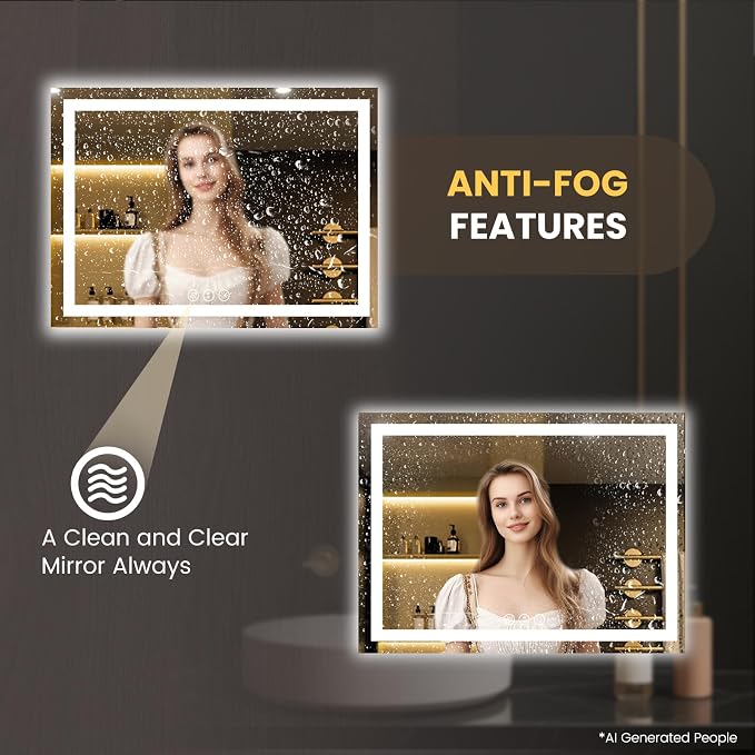 LOAAO 58"X40" LED Bathroom Mirror with Lights, Anti-Fog, Dimmable, Backlit + Front Lit, Lighted Bathroom Vanity Mirror for Wall, Memory Function, Tempered Glass, Safe to Use, ETL Listed