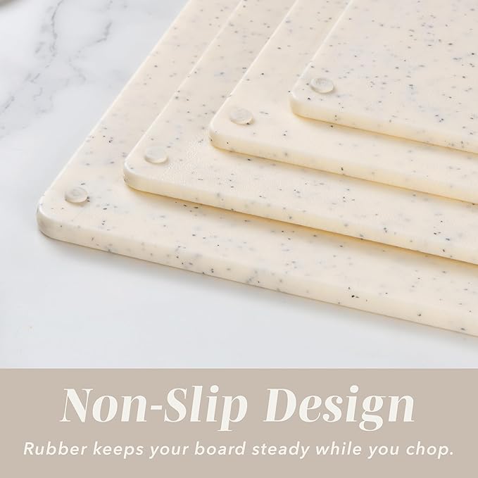 COOK WITH COLOR Non-Slip Cutting Board Set – Kitchen Essentials with Easy Grip Handle for Meat, Veggies, and Fruits, 4 Cutting Boards, White