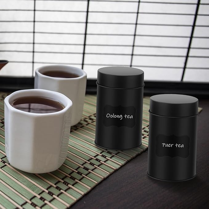 Tanlade 3 Pcs Tea Tin Canisters Airtight Double Lid Metal Storage Containers with Erasable Labels Marker, 14 oz Round Tins for Loose Leaf Tea Coffee Sugar Spice Pantry Organization