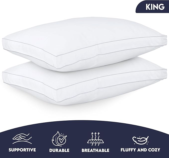 Utopia Bedding Bed Pillows for Sleeping King Size (White), Set of 2, Soft & Fluffy Pillow with Down Alternative Filling, Cooling, Hotel Quality, Gusseted Pillow for Back, Stomach or Side Sleepers