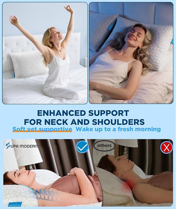 Cooling Pillow Queen Size Set of 2, CertiPUR-US Shredded Memory Foam Pillows for Sleeping, Cool Bed Pillows for Hot Sleepers, Adjustable Firm Pillow for Side,Back,Stomach Sleepers,Sleep Gift for Mom