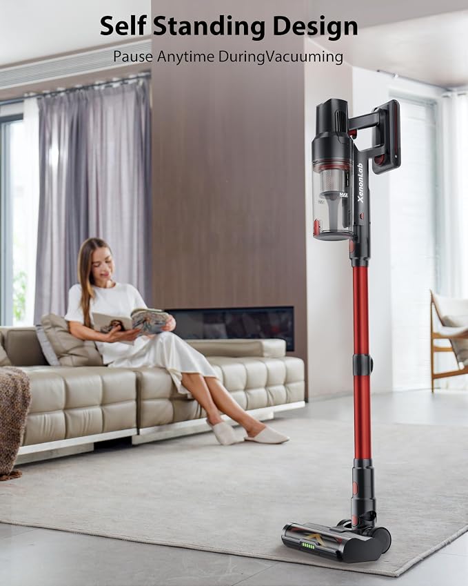 Cordless Vacuum Cleaner, 75Mins/55KPa/650W Freestanding Vacuum Cleaners for Home, with Anti-Static&Anti-Tangle Brush, LED Touch Screen, Stick Vacuum for Carpets, Pet Hair, Hardwood Floors