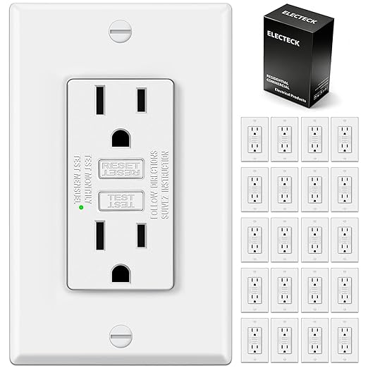 ELECTECK 20 Pack GFCI Outlets 15 Amp, Non-Tamper Resistant, Decor GFI Receptacles with LED Indicator, Ground Fault Circuit Interrupter, Wallplate Included, ETL Listed, White