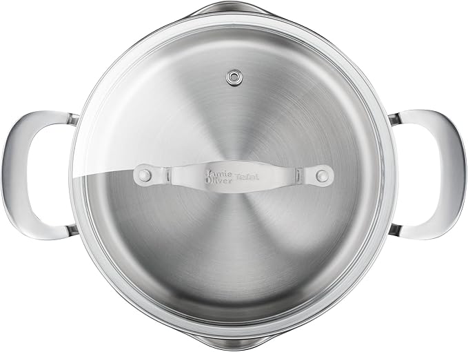 Jamie Oliver by T-fal Cook Smart 10-Piece Cookware Set, Uncoated Stainless Steel, Robust, Fast Heating, Even Cooking, Riveted Handle, Induction safe, Oven and dishwasher safe