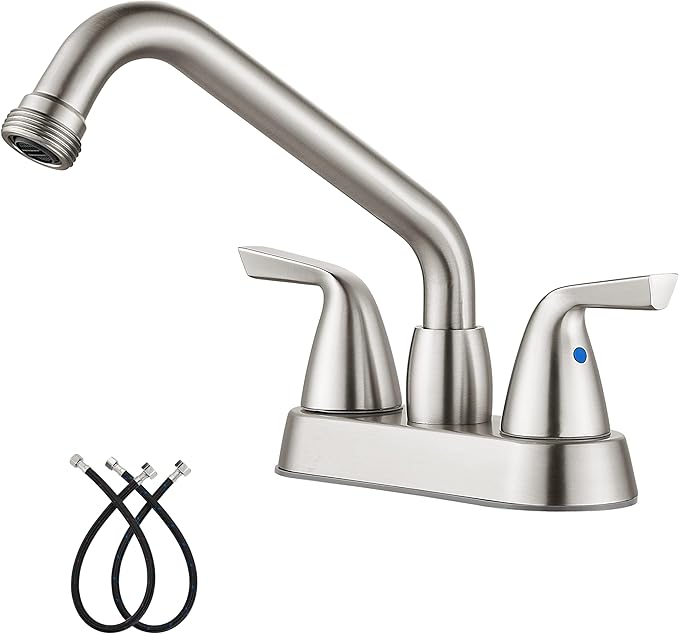 Aolemi Laundry Sink Faucet 4 Inch Centerset, Utility Sink Faucets with Swivel Spout and 3/4" NPT Threaded End, 2-Handle Faucet for Laundry or Utility Room, Brushed Nickel