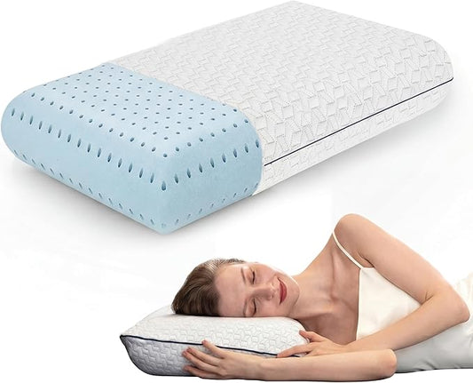 Cooling Gel Memory Foam Pillows - 1-Pack - Standard Size Memory Foam Pillow For Sleeping - Firm Pillow - Back, Stomach & Side Sleeper - Shoulder & Back Pain Relief - Washable, Bamboo Viscose Cover